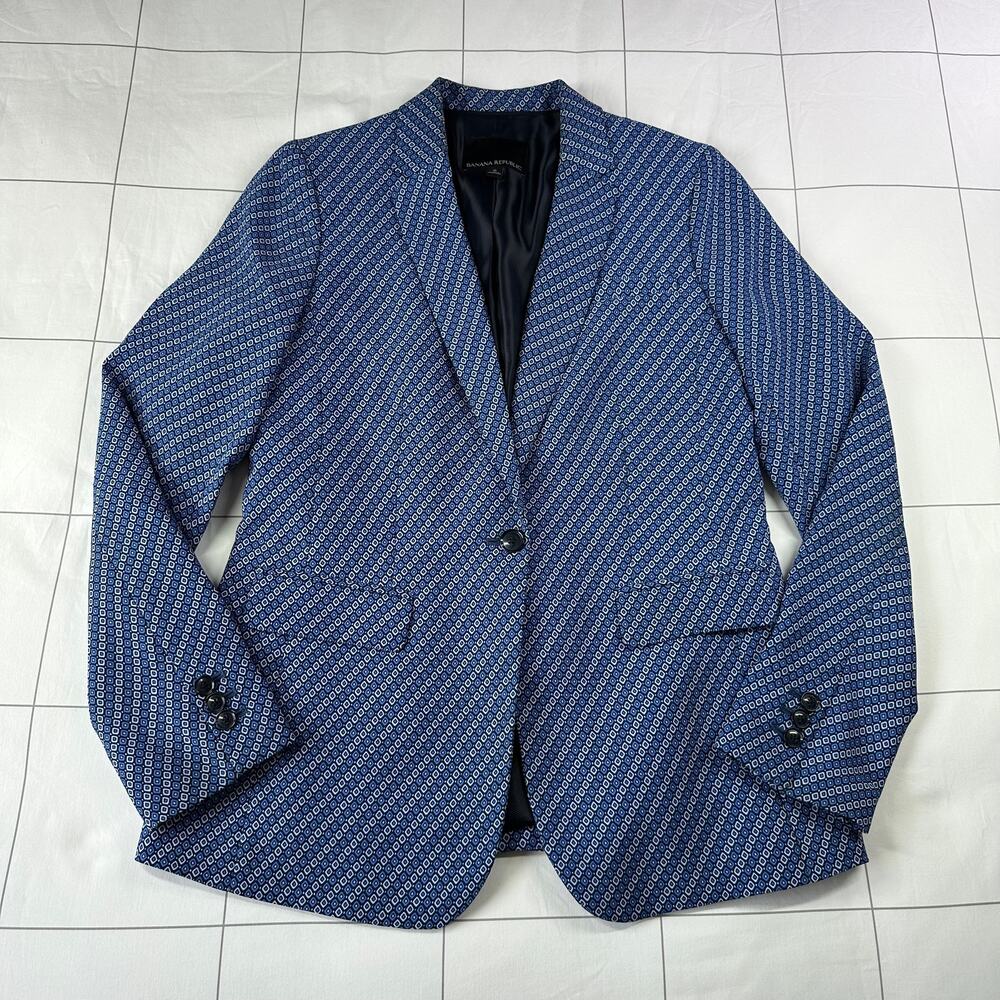 Banana Republic Navy Geometric Single-Button Blazer